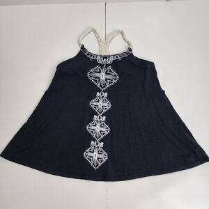 Twenty One XXI Rope Straps Black & White Embroidered Tank Top Women's Size S